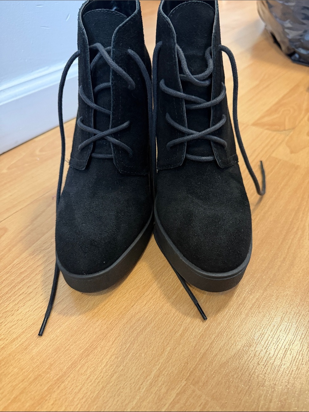 Jessica Simpson Black Suede Lace-Up Platform Ankle Boots